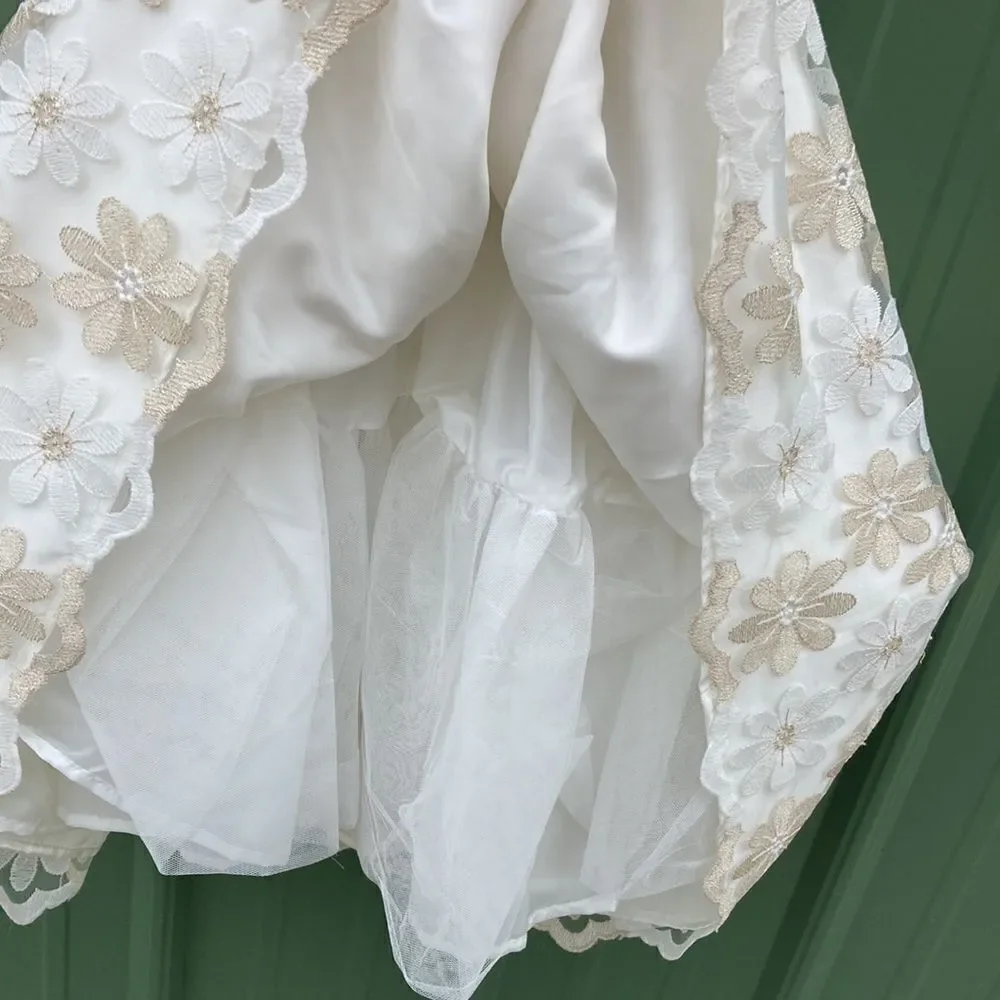 Girls Nannette Kids Floral Gold & Cream Color Formal Sleeveless Dress Size 12